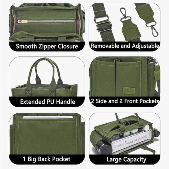 Canvas Tote Bag for Women Crossbody Work Bag Army Green - Picture 3 of 11